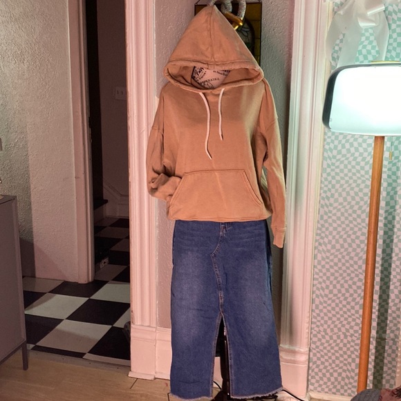 aerie Tops - Soft caramel Aerie distressed hoodie EUC Size XS